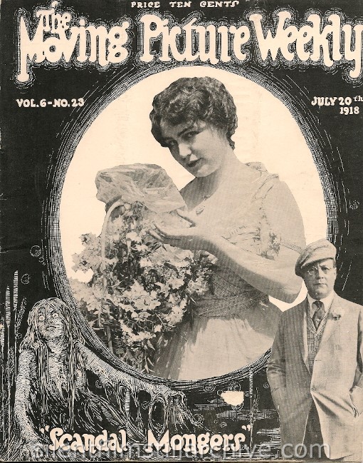 Lois Weber in SCANDAL (1915) / SCANDAL MONGERS (1918) on the cover of "The Moving Picture Weekly"
