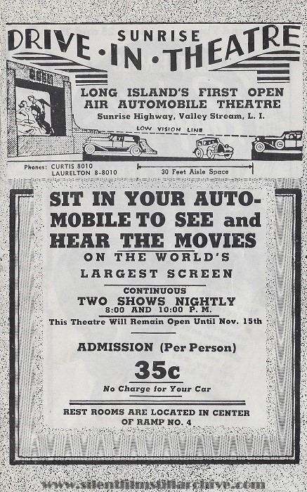 Valley Stream Sunrise Drive-In Theater program from September 28, 1938