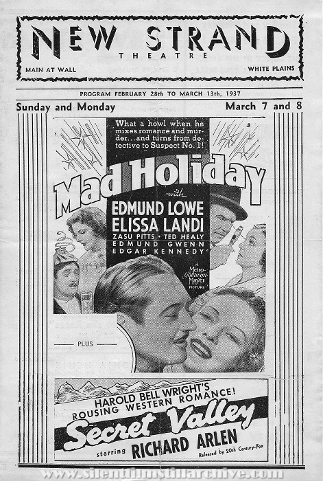 New Strand Theatre program, White Plains, New York, USA for the week beginning February 28, 1937