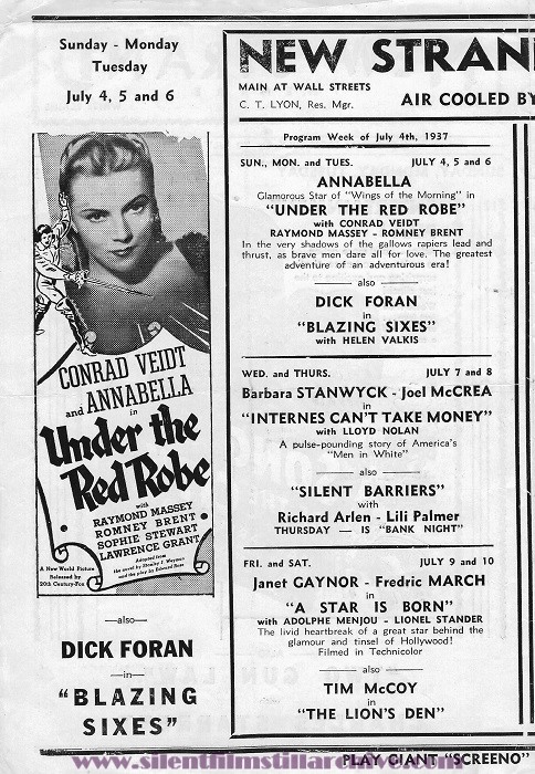 New Strand Theatre program, White Plains, New York, USA for the week beginning July 4, 1937