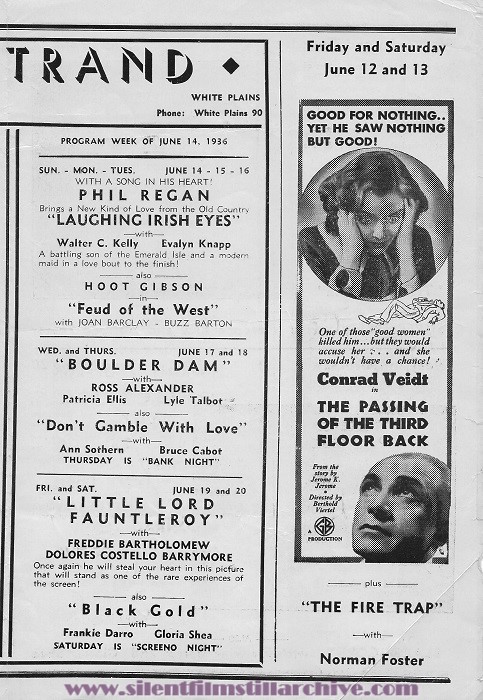 New Strand Theatre program, White Plains, New York, USA for the week beginning June 7, 1936