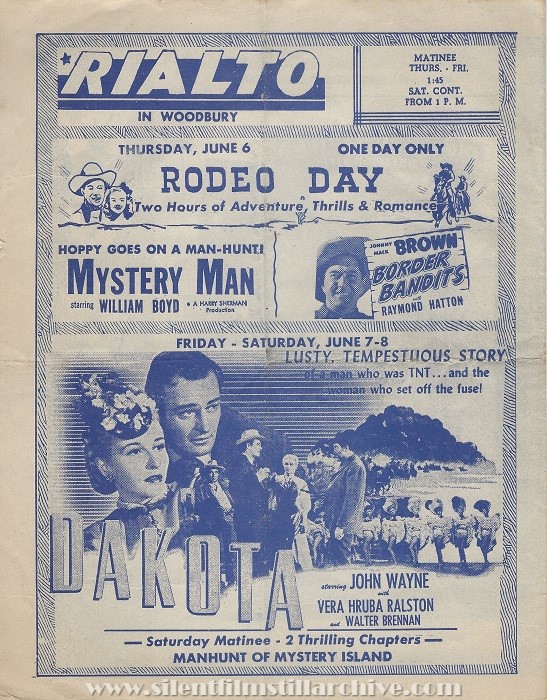 Rialto Theatre program, Woodbury, New Jersey, Thursday, June 6, 1946