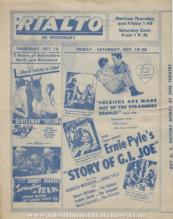 Rialto Theatre program, Woodbury, New Jersey, Thursday, October 18, 1945
