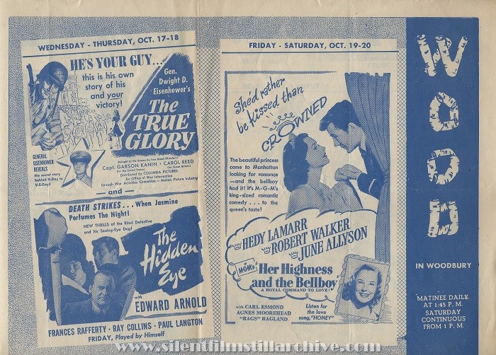 Wood Theatre program, Woodbury, New Jersey, October 15, 1945
