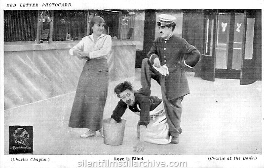 THE BANK (1915) with Edna Purviance, Billie Armstrong and Charlie Chaplin
Red Letter Photocard