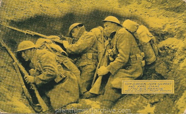 Tom O'Brien, John Gilbert and Karl Dane in The Big Parade (1925) postcard