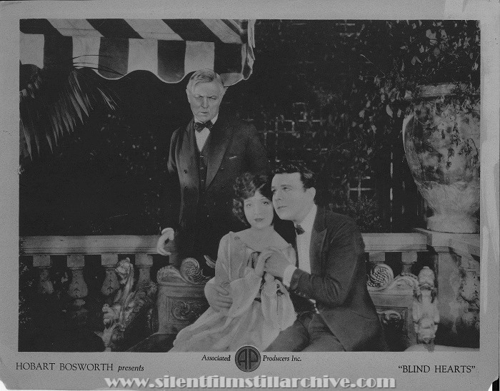 Lobby card for BLIND HEARTS (1921) with Hobart Bosworth, Madge Bellamy, and Wade Boteler