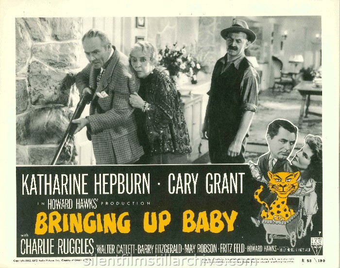 Charles Ruggles, May Robson, and Barry Fitzgerald in BRINGING UP BABY (1938). 1955 Re-release Lobby Card