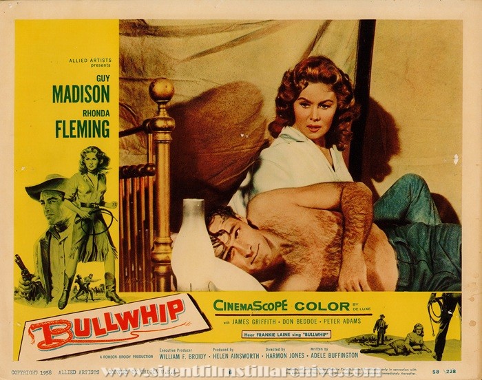 Lobby card for BULLWHIP (1958) with Rod Taylor and Rhonda Fleming