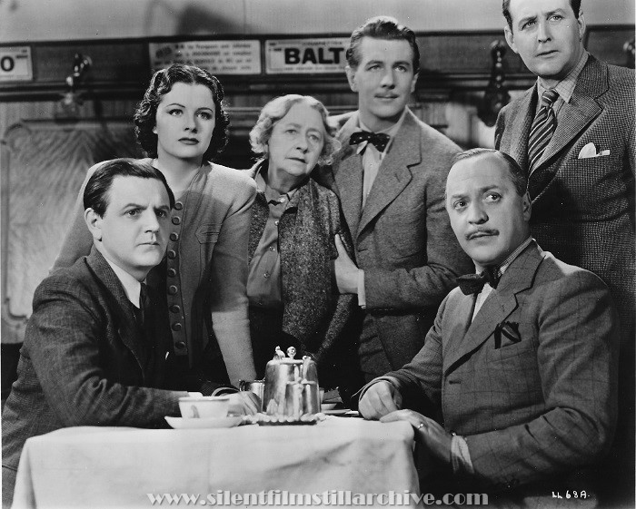 Naughton Wayne, Margaret Rutherford, Dame May Whitty, Michael Redgrave, Basil Radford and Cecil Parker in THE LADY VANISHES (1938)