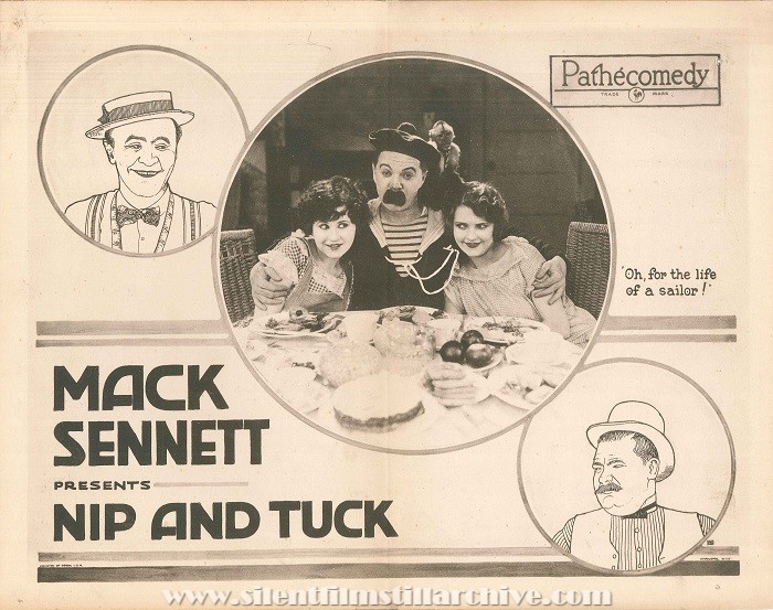Lobby card for NIP AND TUCK (1923) with Mildred June, Billy Bevan, and Alberta Vaughn