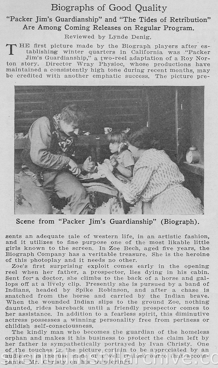 Moving Picture World article on PACKER JIM'S GUARDIANSHIP (1915)