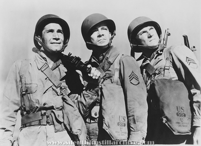 Richard Conte, Dana Andrews and Herbert Rudley in A WALK IN THE SUN (1945)