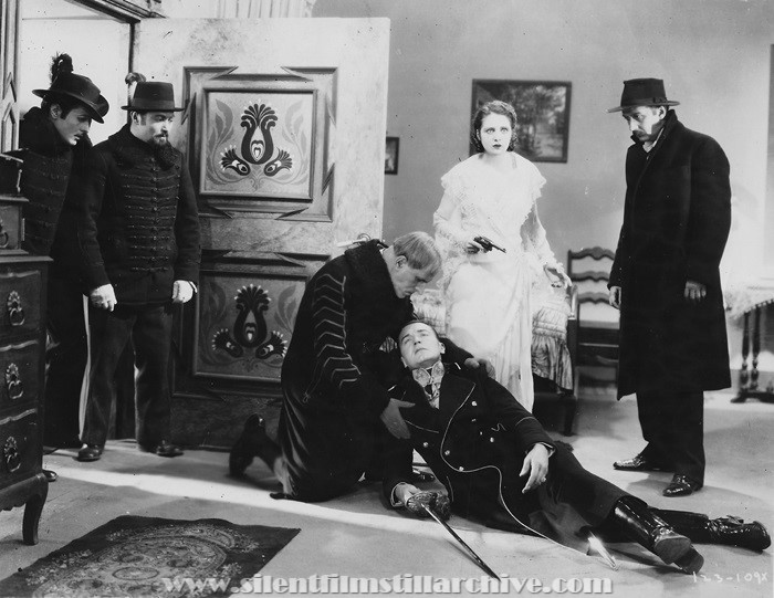 Gustav von Seyffertitz, Clive Brook, Billie Dove, and Nicholas Soussanin in THE YELLOW LILY (1928)