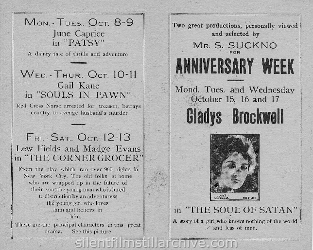 Albany Regent Theatre program, October 8, 1917