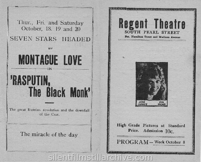 Albany Regent Theatre program, October 1917