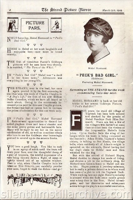 Strand Theatre program, Auckland, New Zealand, featuring Mabel Normand in PECKS BAD GIRL (1918).