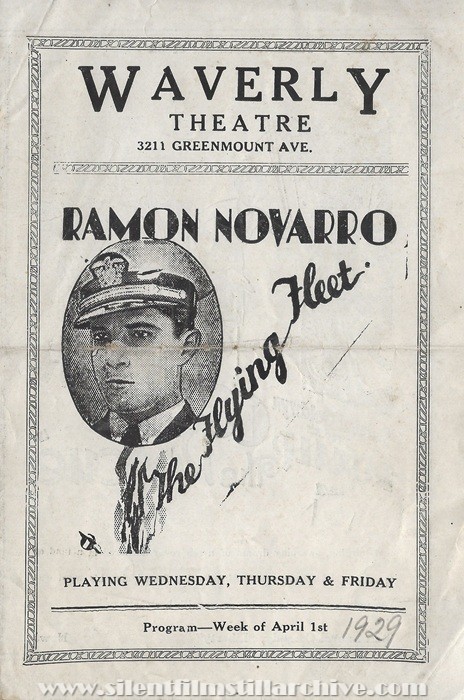 Baltimore, Maryland, Waverly Theatre program for April 1, 1929 featuring Ramon Novarro