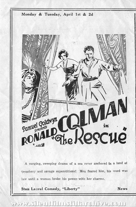 Baltimore, Maryland, Waverly Theatre program for April 1, 1929 featuring Ronald Colman