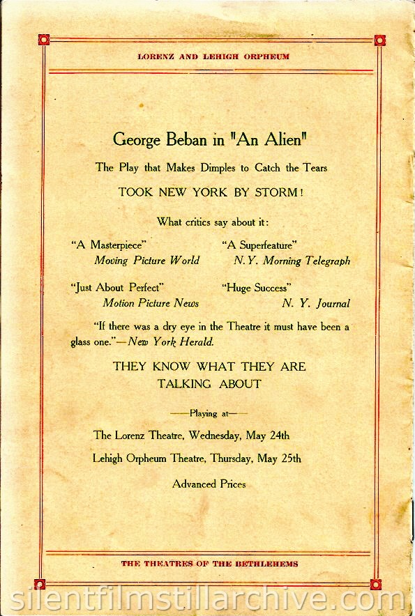 Lorenz and Lehigh Orpheum Theaters of Bethlehem, Pennsylvania, program for the week of May 15, 2015
