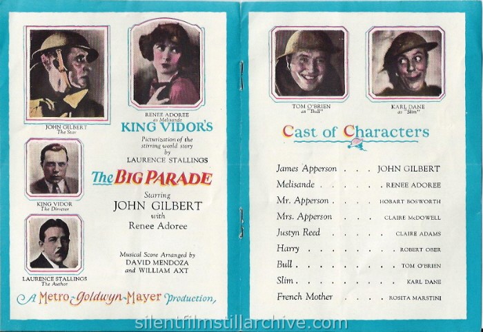 THE BIG PARADE (1925) herald with John Gilbert, Renée Adorée and King Vidor.