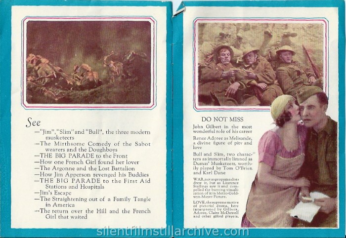 THE BIG PARADE (1925) herald with John Gilbert and Renée Adorée.