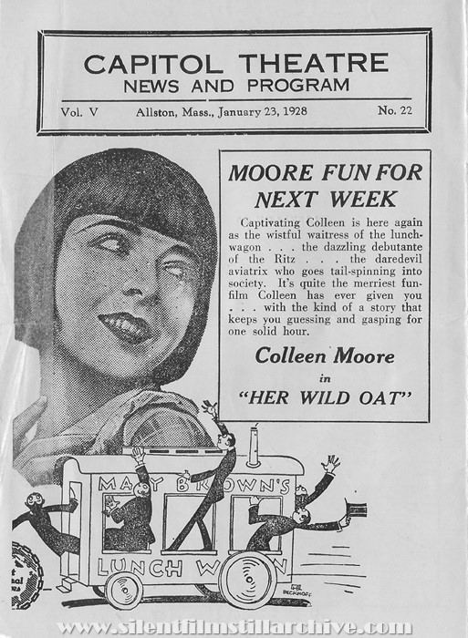 Boston (Allston), Massachusetts, Capitol Theatre program for January 23, 1928 showing HER WILD OAT (1927) with Colleen Moore