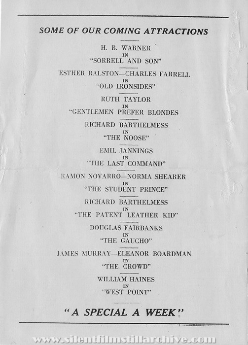 Boston (Allston), Massachusetts, Capitol Theatre program for January 23, 1928