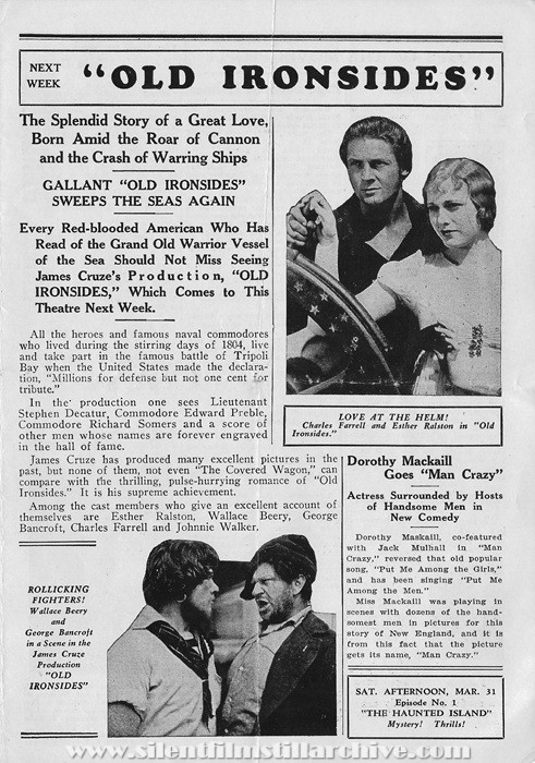 Brooklyn, New York, Loew's Boro Park Theatre program for March 26th, 1928 showing OLD IRONSIDES with Charles Farrell