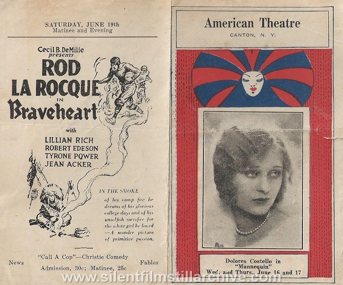 Dolores Costello on the American Theatre program, June 14, 1926, Canton, New York