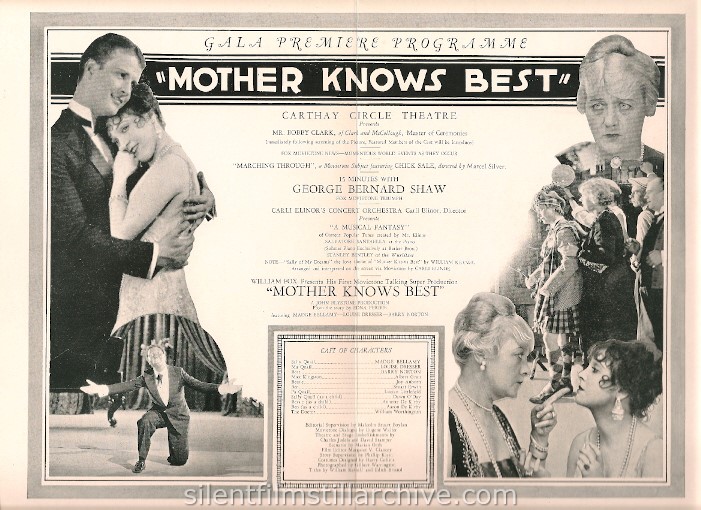 Carthay Circle Theatre, Los Angeles, California, program for MOTHER KNOWS BEST (1928) with Madge Bellamy, Louise Dresser and Barry Norton
