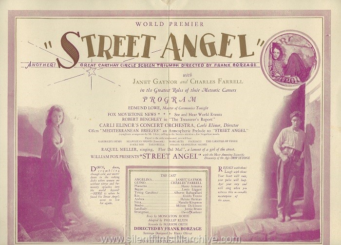 Carthay Circle Theater World Premier program for STREET ANGEL (1928) with Janet Gaynor and Charles Farrell