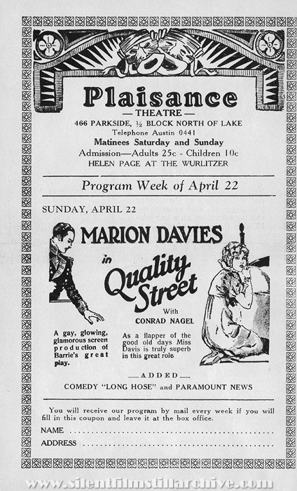 Plaisance Theatre program, April 22, 1928, Chicago, Illinois
