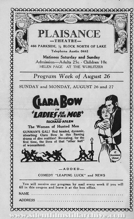 Plaisance Theatre program, August 26, 1928, Chicago, Illinois