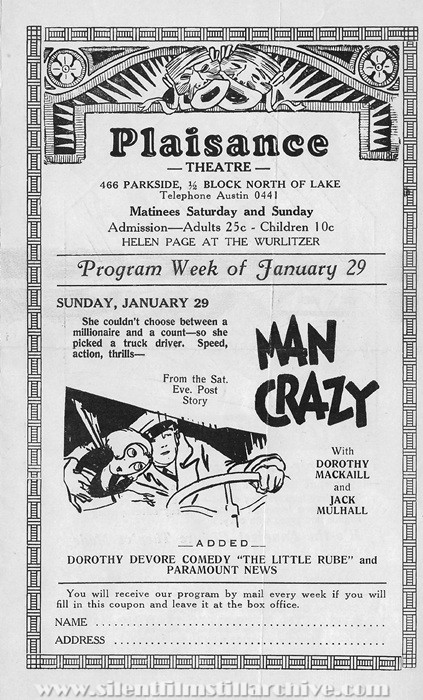 Plaisance Theatre program, January 29, 1928, Chicago, Illinois