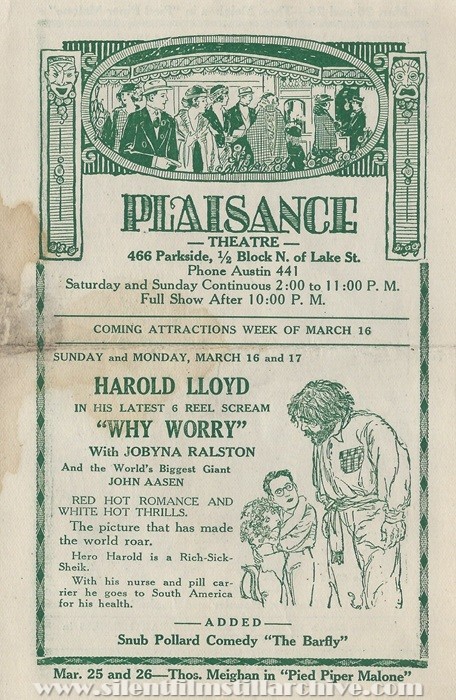 Plaisance Theatre program, March 16, 1924, Chicago, Illinois