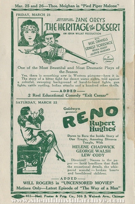Plaisance Theatre program, March 16, 1924, Chicago, Illinois