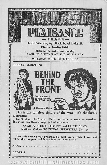 Plaisance Theatre program, March 25, 1926, Chicago, Illinois