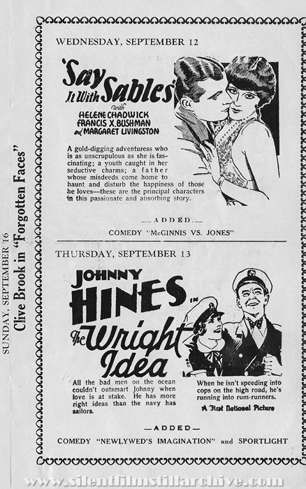 Plaisance Theatre program, September 9, 1928, Chicago, Illinois