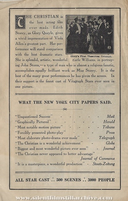 Advertising Herald for THE CHRISTIAN (1914) with Earle Williams and Edith Storey