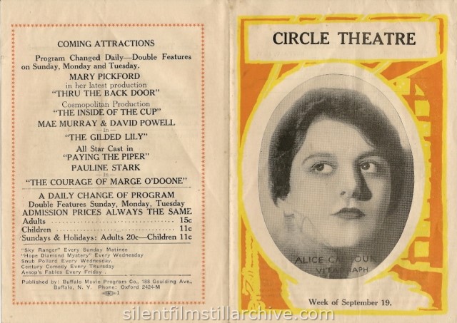 Circle Theatre, Buffalo, NY program