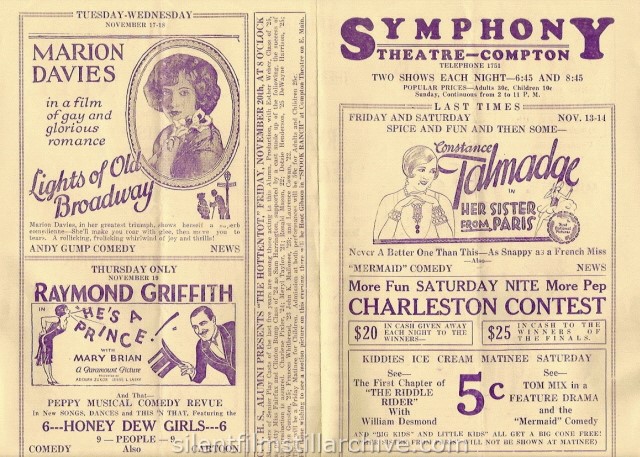Compton, California Theater Program showing Raymond Griffith in "He's a Prince"