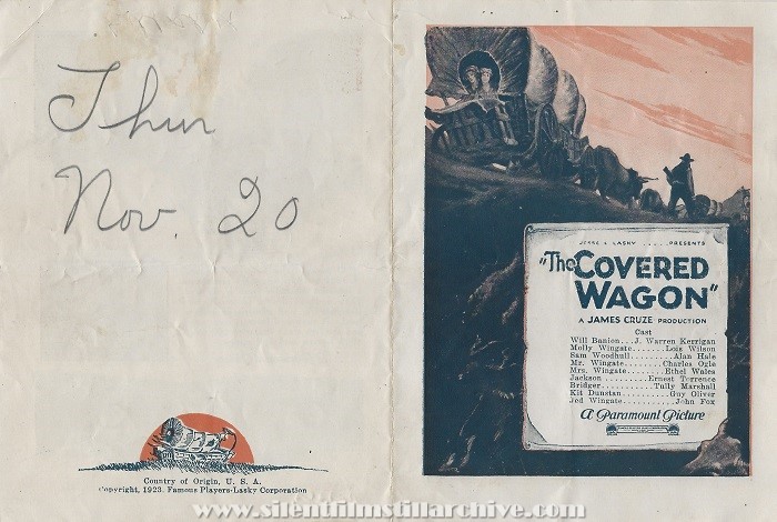 Herald for THE COVERED WAGON (1923) with J. Warren Kerrigan and Lois Wilson