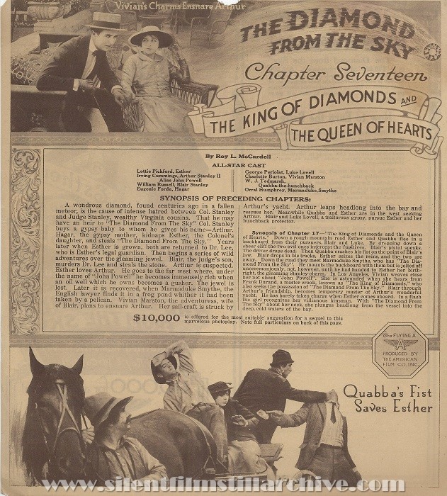 THE DIAMOND FROM THE SKY (1915) herald with Irving Cummings and Lottie Pickford