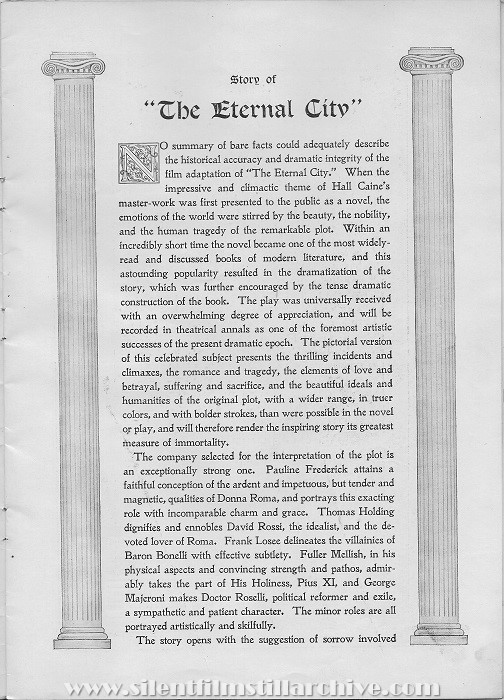 Program for THE ETERNAL CITY (1915)