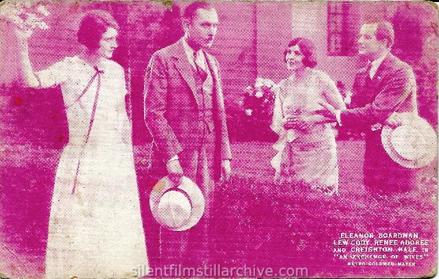 Eleanor Boardman, Lew Cody, Renée Adorée and Creighton Hale in AN EXCHANGE OF WIVES (1925) postcard