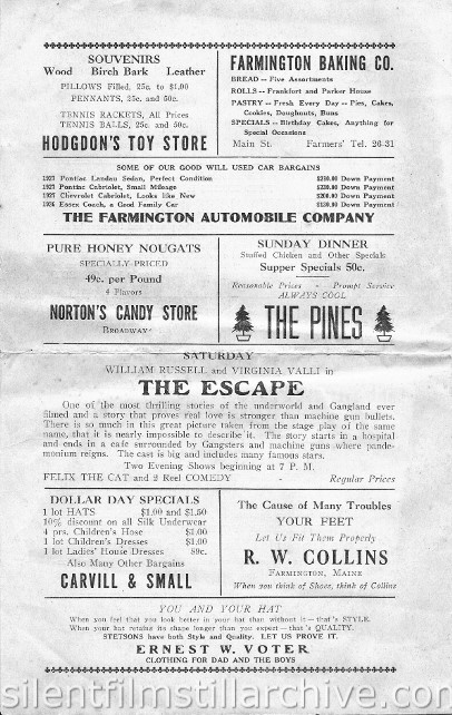 Farmington, Maine Broadway Theatre, July 23, 1928 program