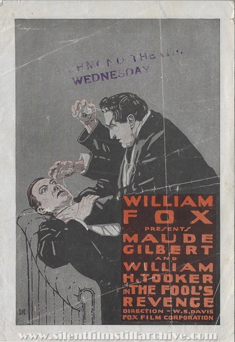 Herald for THE FOOL'S REVENGE (1916) with William H. Tooker and Maude Gilbert