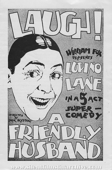 Advertising herald for A FRIENDLY HUSBAD (1923) with Lupino Lane