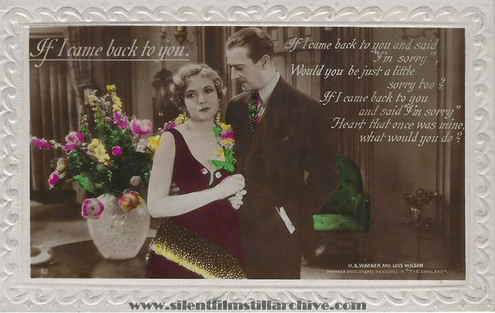 Talkie Song Series postcard for THE GAMBLERS (1927) with Lois Wilson and H.B. Warner